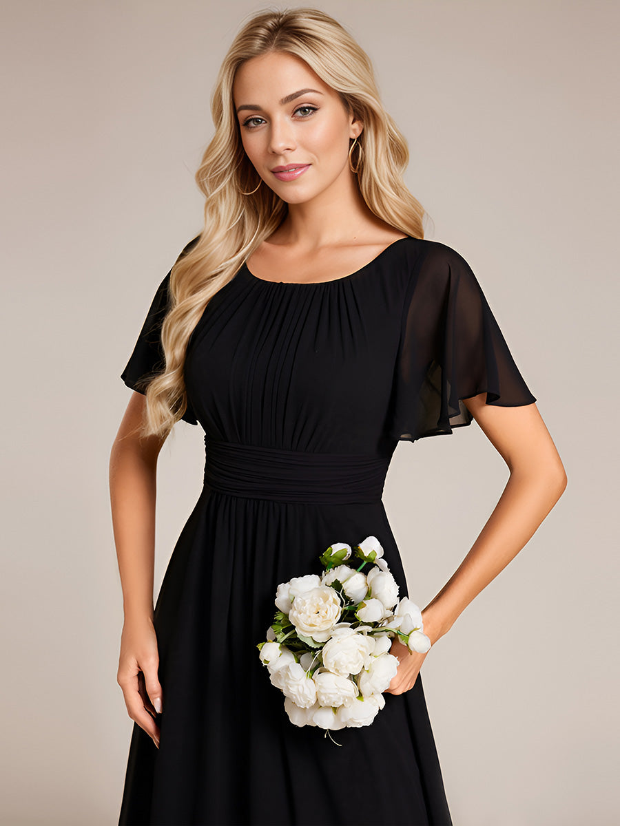 Color=Black | Bulk Order Short Sleeve Ruffle Pleated A-Line Floor Length Dress | Bridesmaid Dresses-Black 10