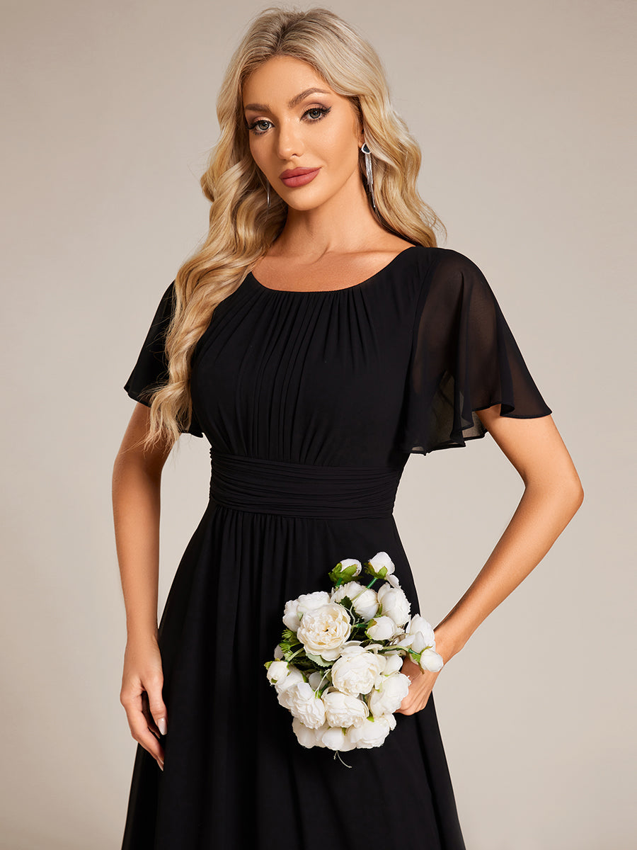 Color=Black | Bulk Order Short Sleeve Ruffle Pleated A-Line Floor Length Dress | Bridesmaid Dresses-Black 5