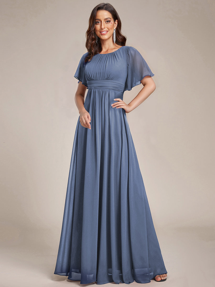Color=Dusty Blue | Bulk Order Short Sleeve Ruffle Pleated A-Line Floor Length Dress | Bridesmaid Dresses-Dusty Blue 11