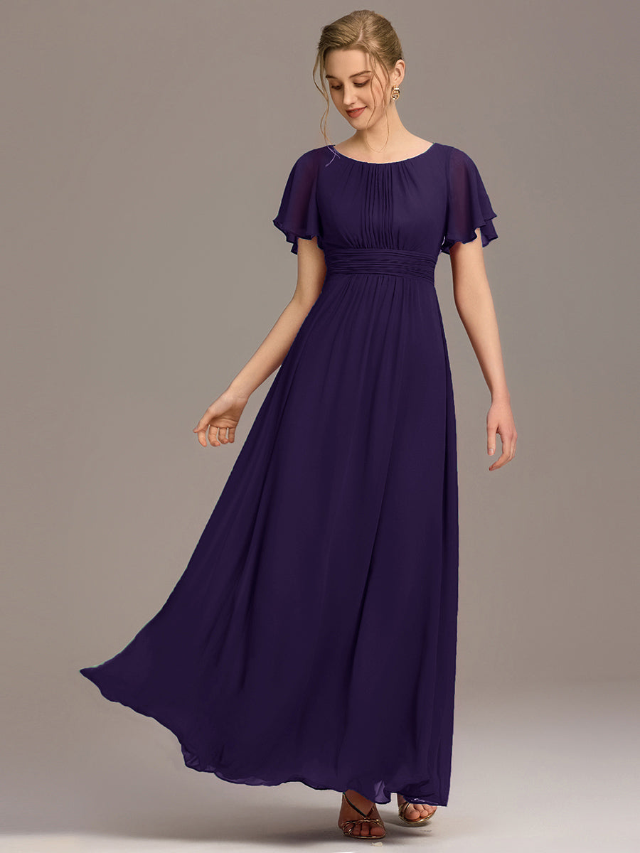 Color=Dark Purple | Bulk Order Short Sleeve Ruffle Pleated A-Line Floor Length Dress | Bridesmaid Dresses-Dark Purple 1