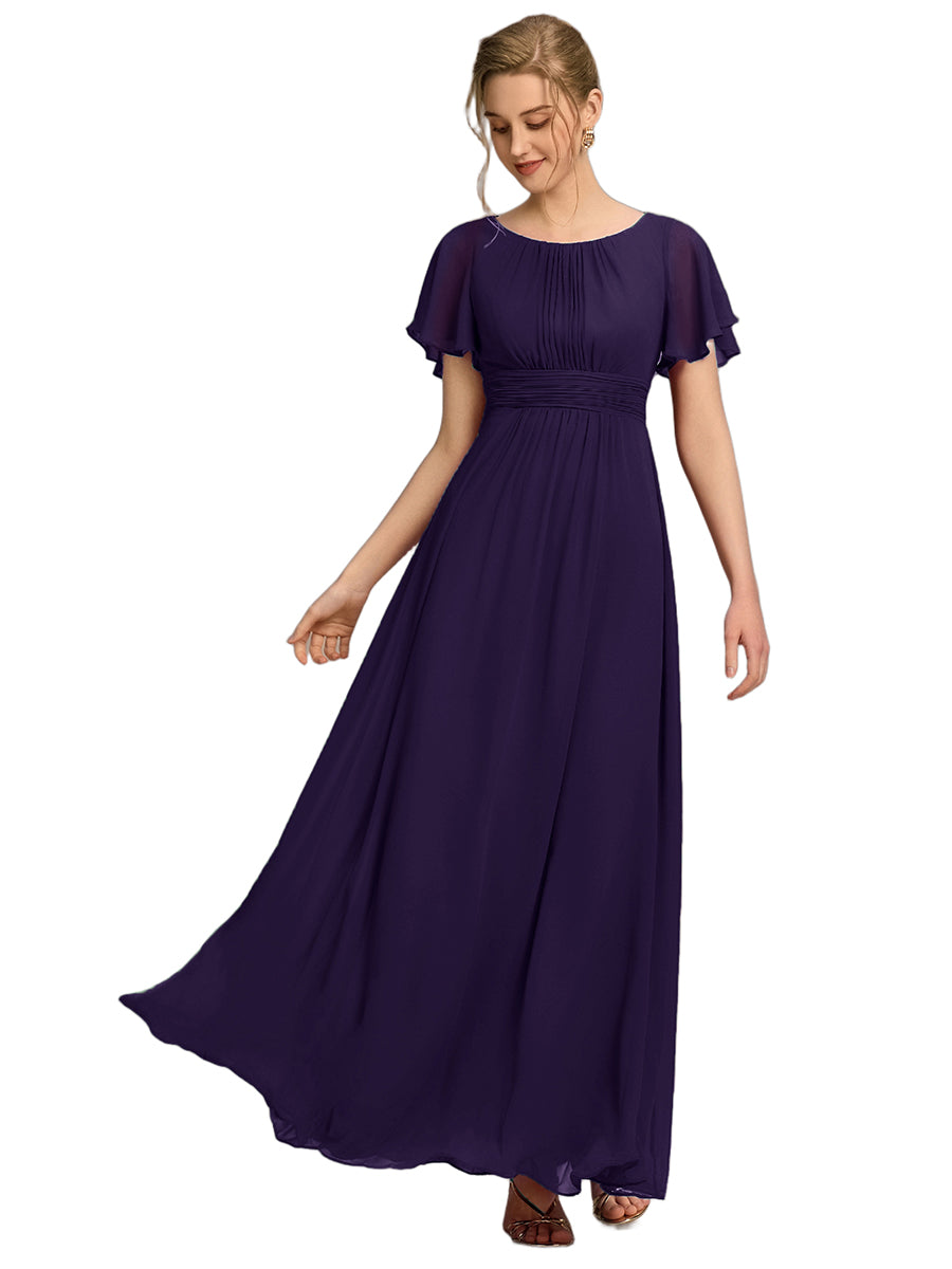 Color=Dark Purple | Bulk Order Short Sleeve Ruffle Pleated A-Line Floor Length Dress | Bridesmaid Dresses-Dark Purple 2