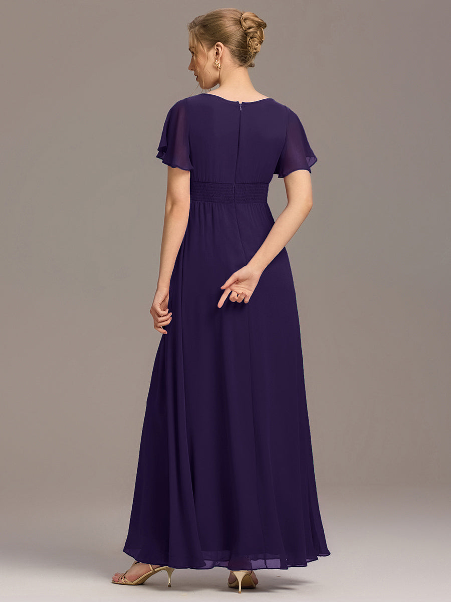 Color=Dark Purple | Bulk Order Short Sleeve Ruffle Pleated A-Line Floor Length Dress | Bridesmaid Dresses-Dark Purple 3