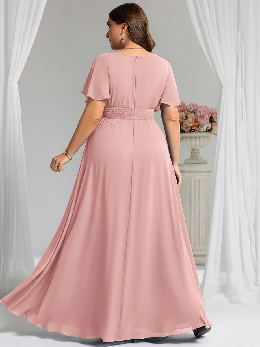 Color=Dusty Rose | Bulk Order Short Sleeve Ruffle Pleated A-Line Floor Length Dress | Bridesmaid Dresses-Dusty Rose 22