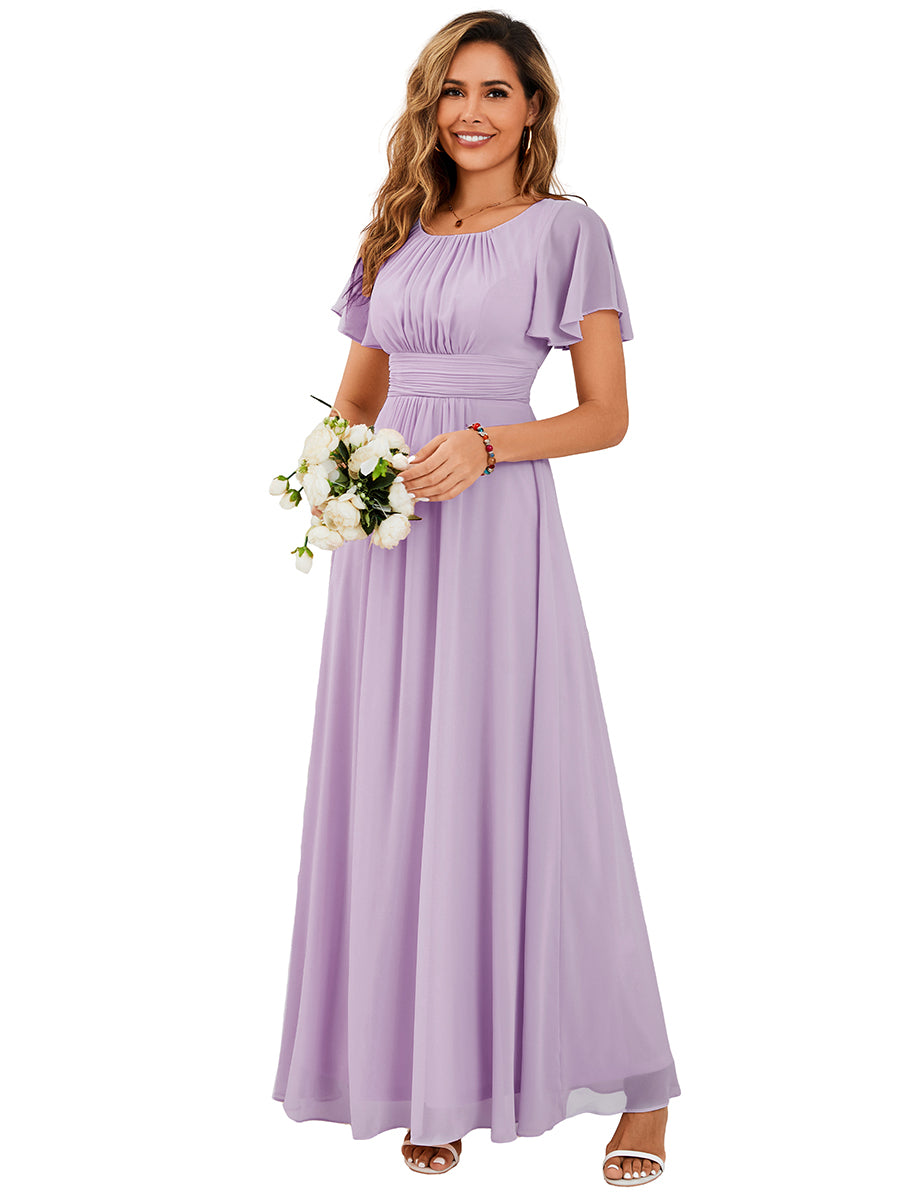 Color=Frosted Lilac | Bulk Order Short Sleeve Ruffle Pleated A-Line Floor Length Dress | Bridesmaid Dresses-Frosted Lilac 2