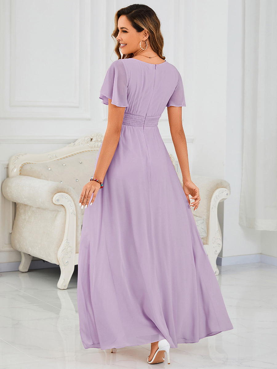 Color=Frosted Lilac | Bulk Order Short Sleeve Ruffle Pleated A-Line Floor Length Dress | Bridesmaid Dresses-Frosted Lilac 3