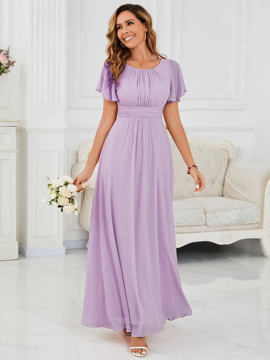Color=Frosted Lilac | Bulk Order Short Sleeve Ruffle Pleated A-Line Floor Length Dress | Bridesmaid Dresses-Frosted Lilac 4