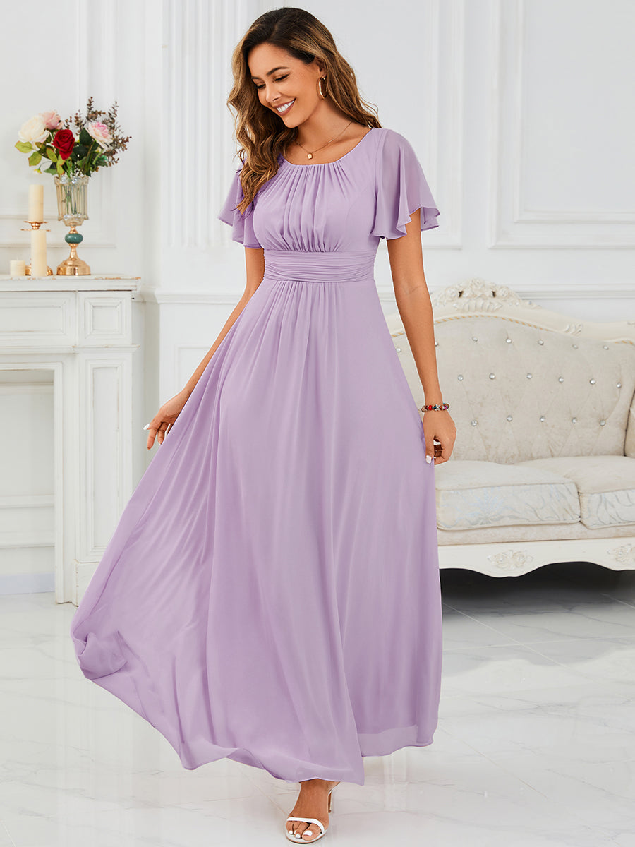 Color=Frosted Lilac | Bulk Order Short Sleeve Ruffle Pleated A-Line Floor Length Dress | Bridesmaid Dresses-Frosted Lilac 5