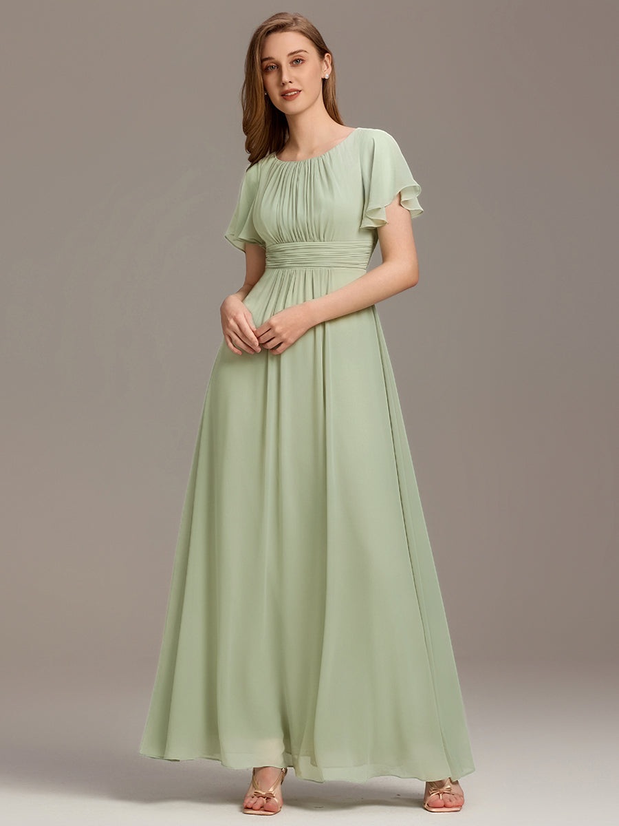 Color=Mint Green | Bulk Order Short Sleeve Ruffle Pleated A-Line Floor Length Dress | Bridesmaid Dresses-Mint Green 30