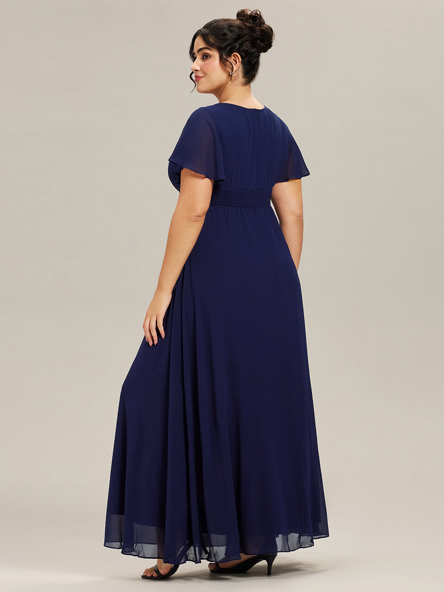 Color=Navy Blue | Bulk Order Short Sleeve Ruffle Pleated A-Line Floor Length Dress | Bridesmaid Dresses-Navy Blue 42