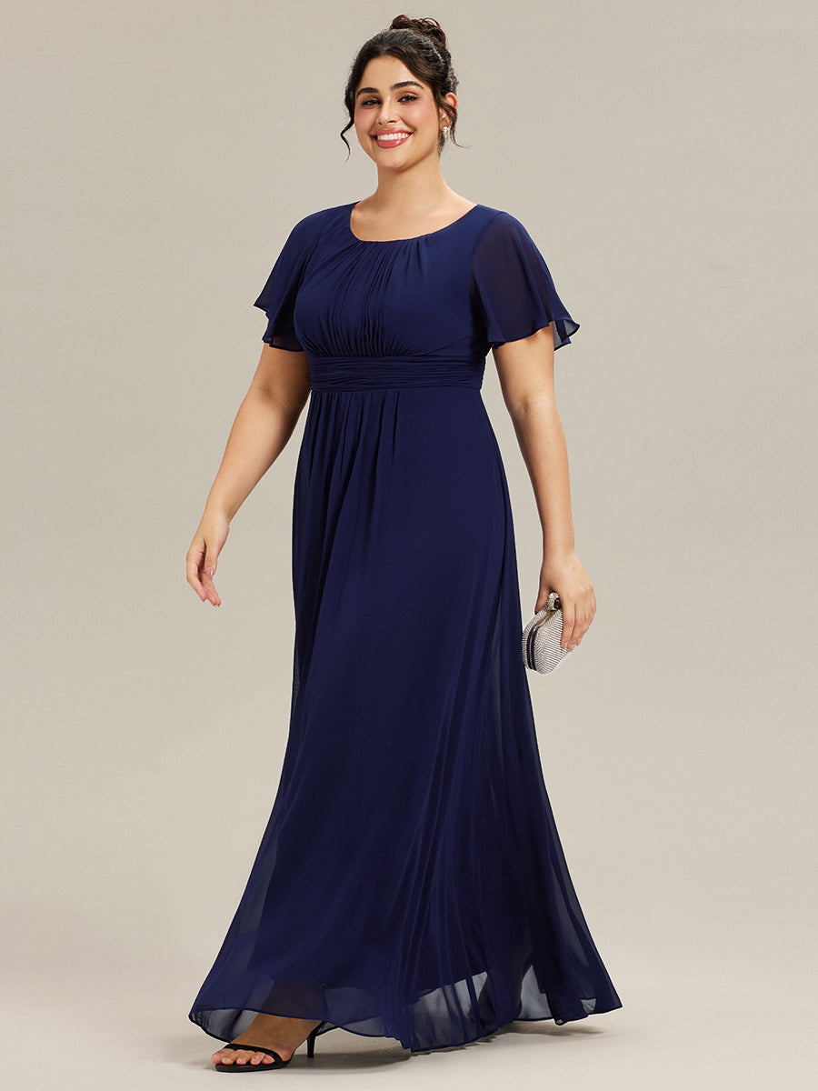 Color=Navy Blue | Bulk Order Short Sleeve Ruffle Pleated A-Line Floor Length Dress | Bridesmaid Dresses-Navy Blue 44