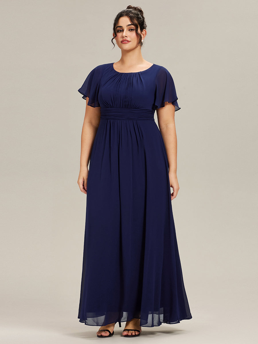 Color=Navy Blue | Bulk Order Short Sleeve Ruffle Pleated A-Line Floor Length Dress | Bridesmaid Dresses-Navy Blue 45