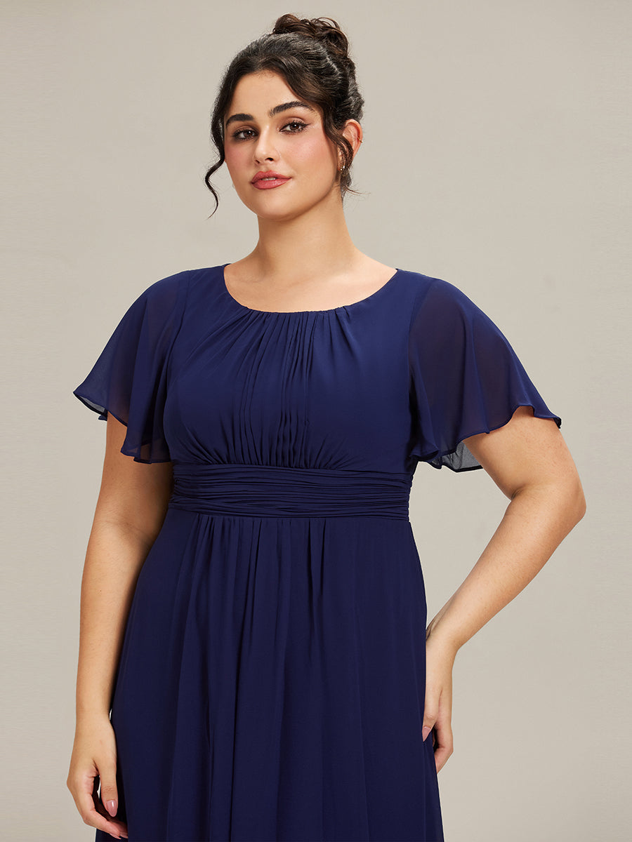 Color=Navy Blue | Bulk Order Short Sleeve Ruffle Pleated A-Line Floor Length Dress | Bridesmaid Dresses-Navy Blue 43