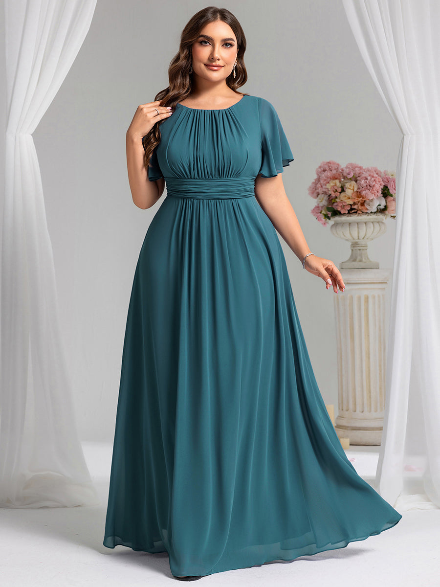 Color=Teal | Factory Design Short Sleeve Ruffle Pleated A-Line Floor Length Bridesmaid Dresses-Teal 25