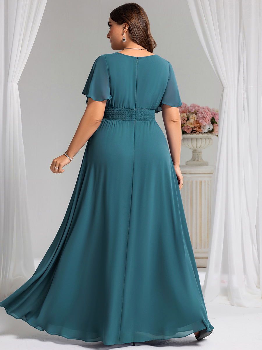 Color=Teal | Factory Design Short Sleeve Ruffle Pleated A-Line Floor Length Bridesmaid Dresses-Teal 26