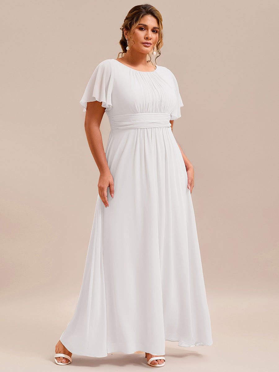 Color=White | Factory Design Short Sleeve Ruffle Pleated A-Line Floor Length Bridesmaid Dresses-White 38