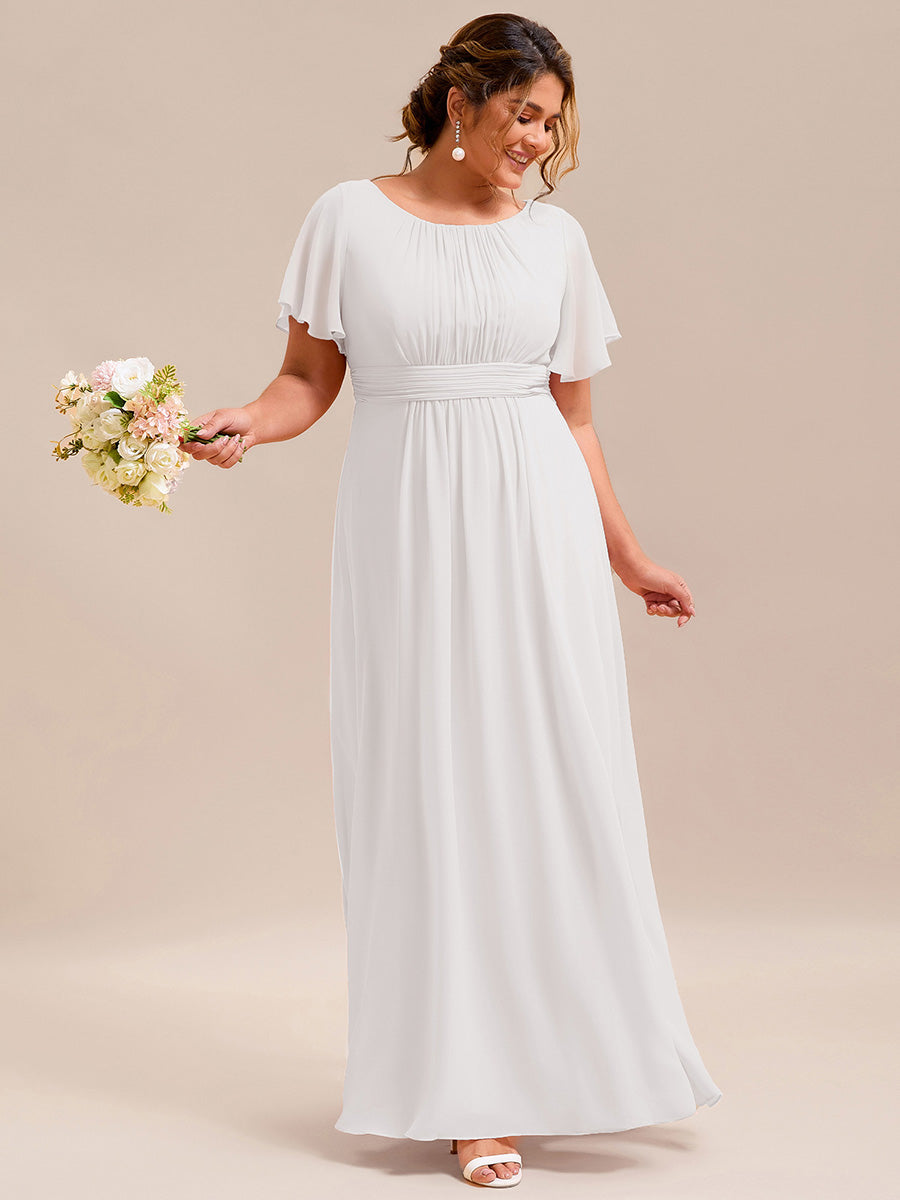 Color=White | Factory Design Short Sleeve Ruffle Pleated A-Line Floor Length Bridesmaid Dresses-White 39