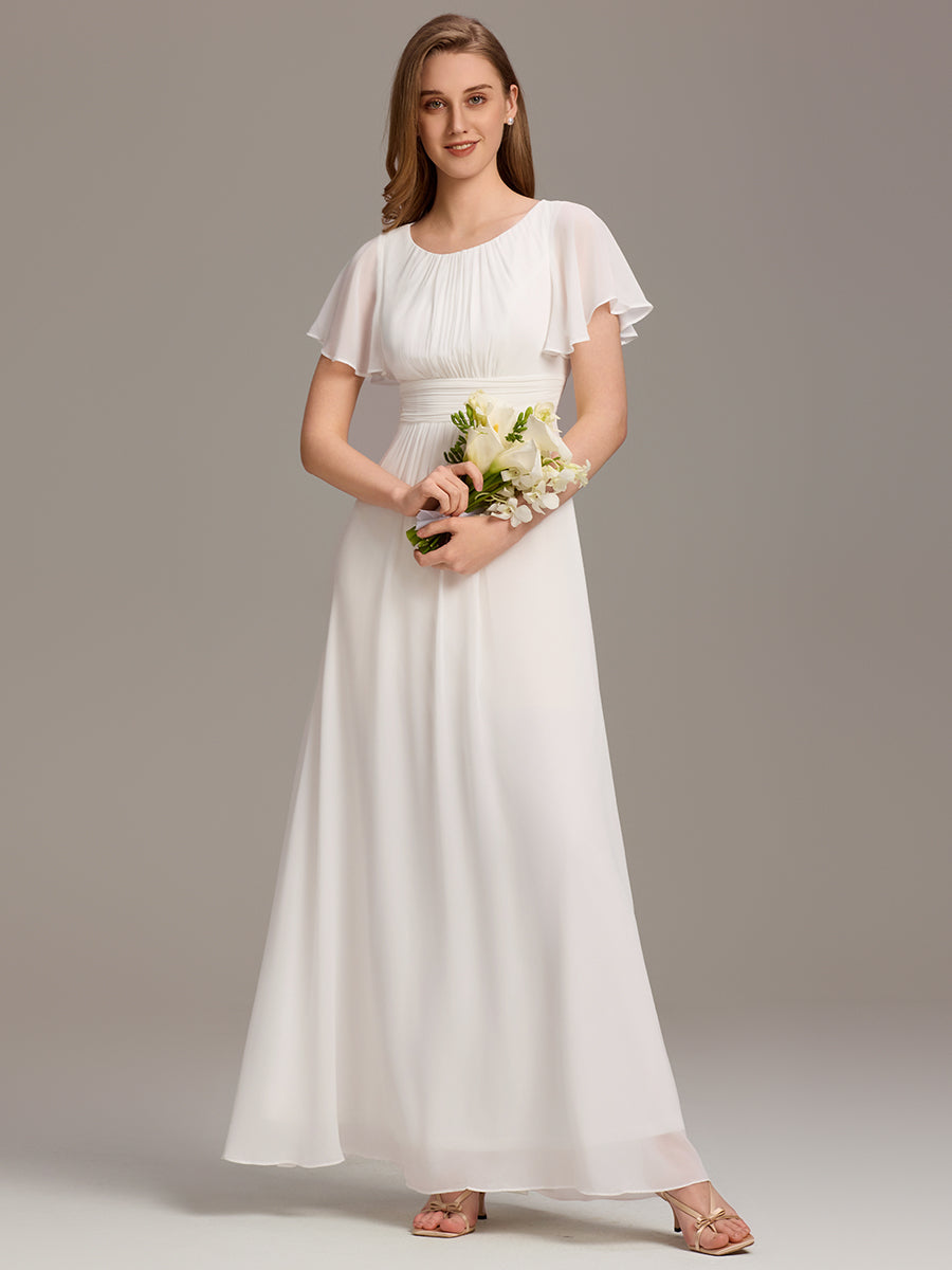 Color=White | Factory Design Short Sleeve Ruffle Pleated A-Line Floor Length Bridesmaid Dresses-White 30