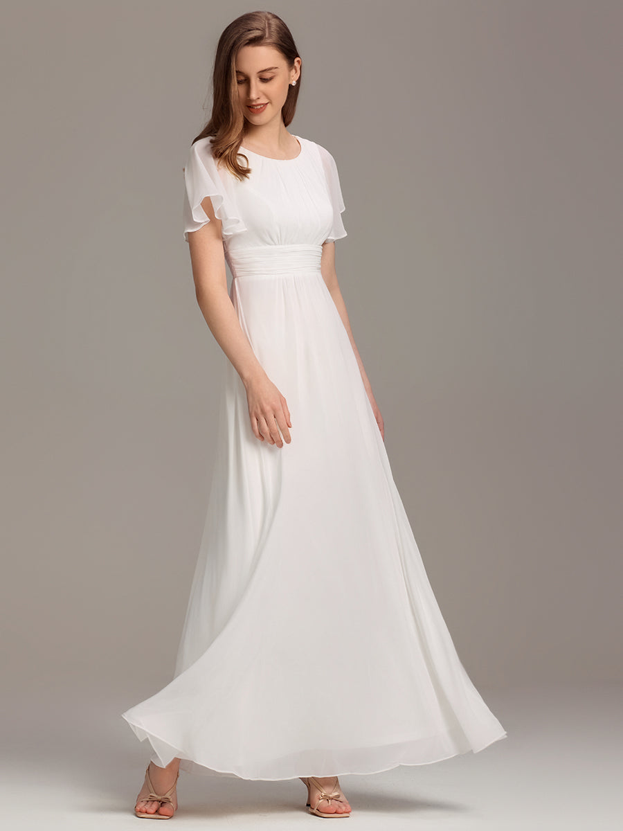 Color=White | Factory Design Short Sleeve Ruffle Pleated A-Line Floor Length Bridesmaid Dresses-White 33