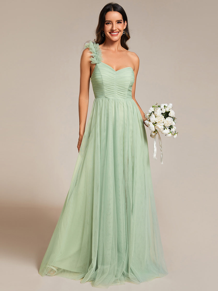 Backless One Shoulder Pleated Split Tulle Wholesale Bridesmaid Dresses#Color_Mint Green