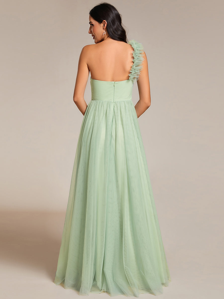 Backless One Shoulder Pleated Split Tulle Wholesale Bridesmaid Dresses#Color_Mint Green