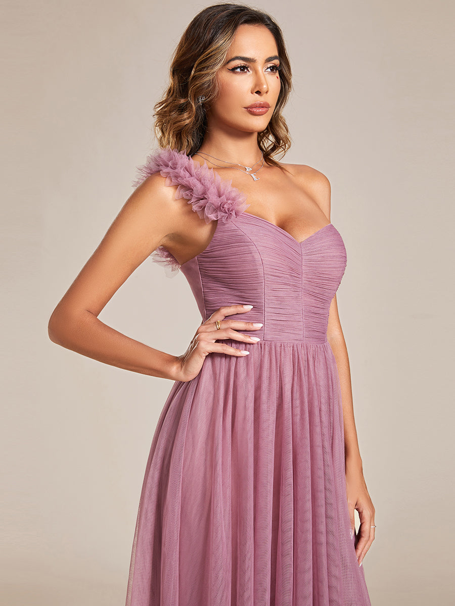 Backless One Shoulder Pleated Split Tulle Wholesale Bridesmaid Dresses#Color_Orchid