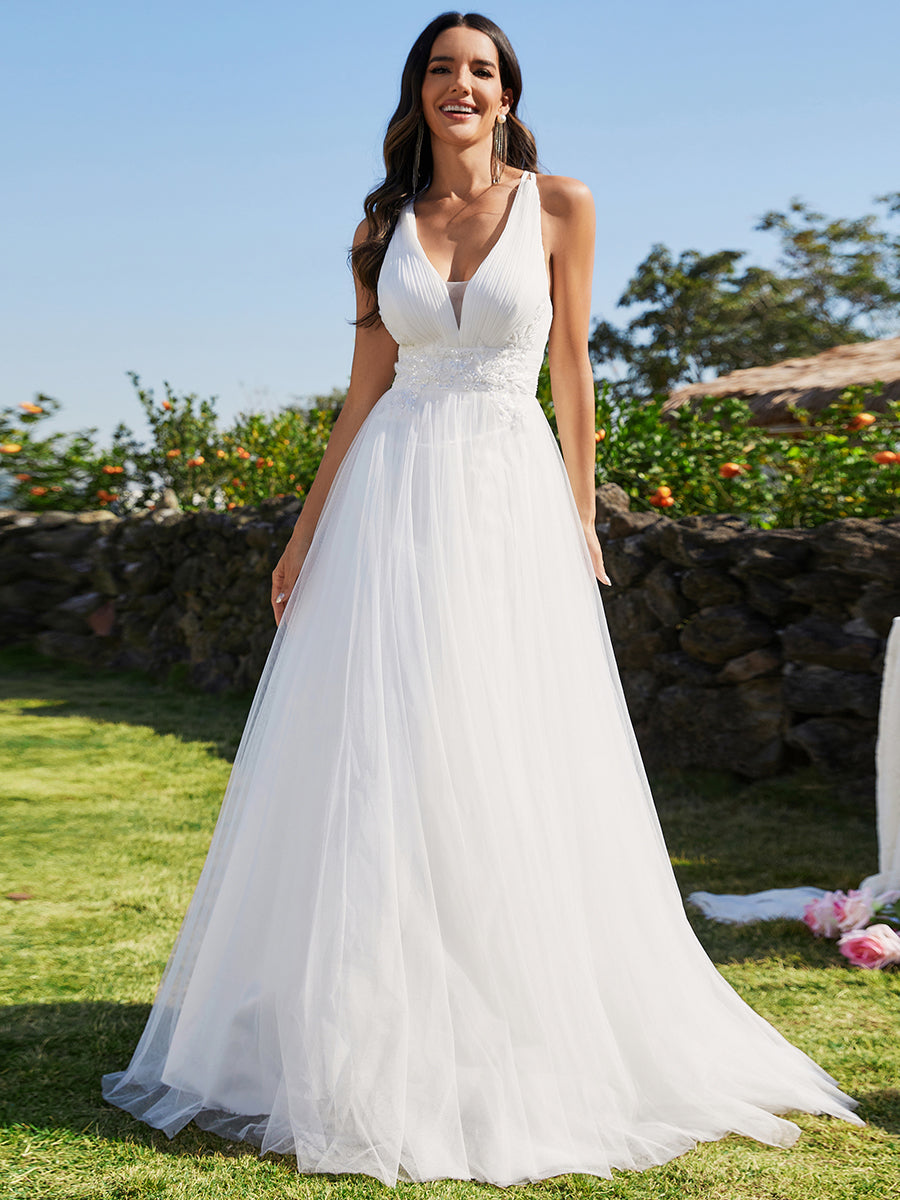 Color=White | Backless V Neck Appliques Mesh Wholesale Bridesmaid Dresses-White 12