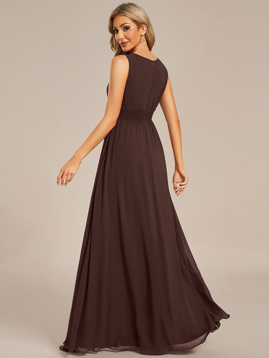 Color=Chocolate Brown | Embroidered Chiffon A-Line Floor Length Bridesmaid Dress-Chocolate Brown 2