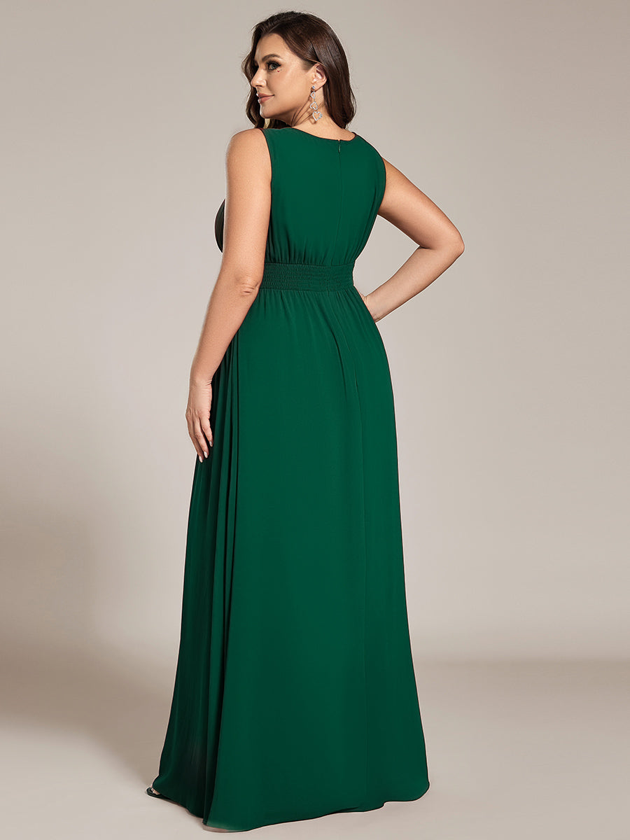 Color=Dark Green | Wholesale Sleeveless Embroidered Round Neck A-Line Floor Length Bridesmaid Dresses-Dark Green 7