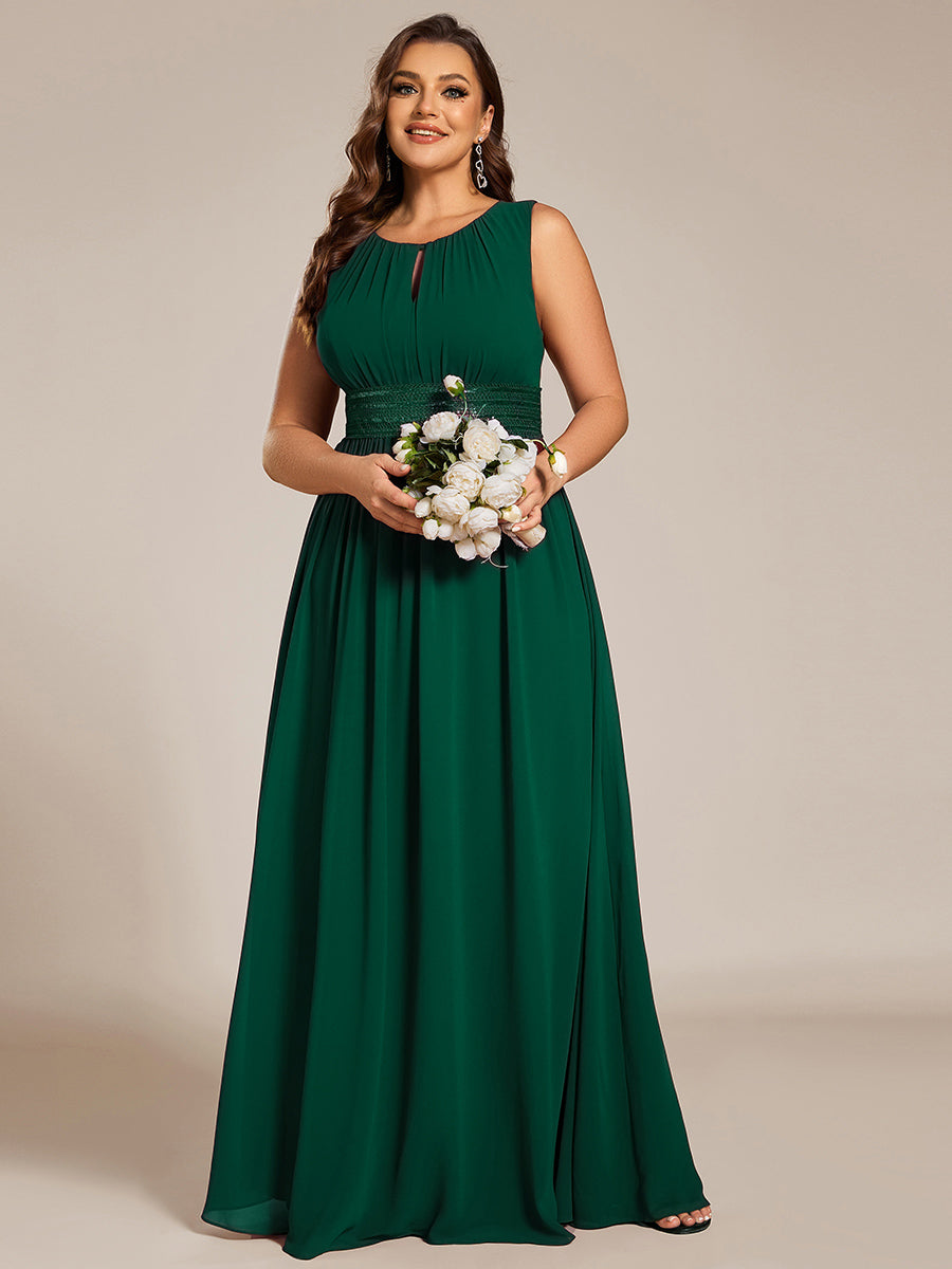 Color=Dark Green | Wholesale Sleeveless Embroidered Round Neck A-Line Floor Length Bridesmaid Dresses-Dark Green 10