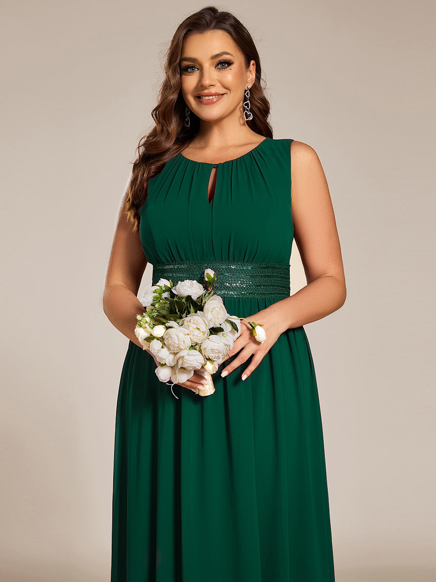 Color=Dark Green | Wholesale Sleeveless Embroidered Round Neck A-Line Floor Length Bridesmaid Dresses-Dark Green 8