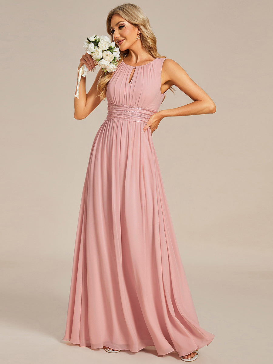 Color=Dusty Rose | Commercial Wholesale Sleeveless Embroidered Round Neck A-Line Floor Length Bridesmaid Dresses-Dusty Rose 15