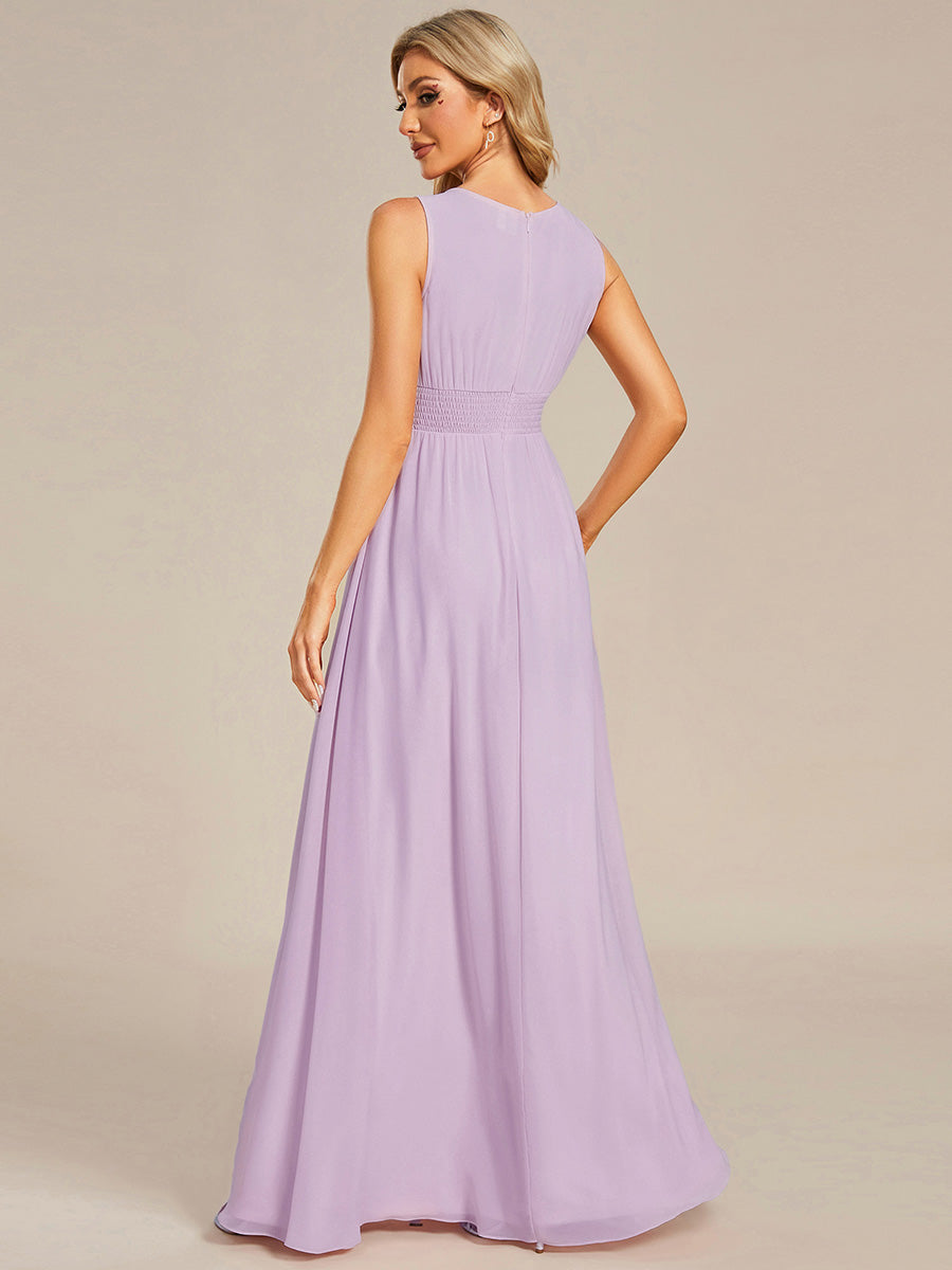Color=Frosted Lilac | Bulk Order Sleeveless Embroidered Round Neck A-Line Floor Length Bridesmaid Dresses-Frosted Lilac 2