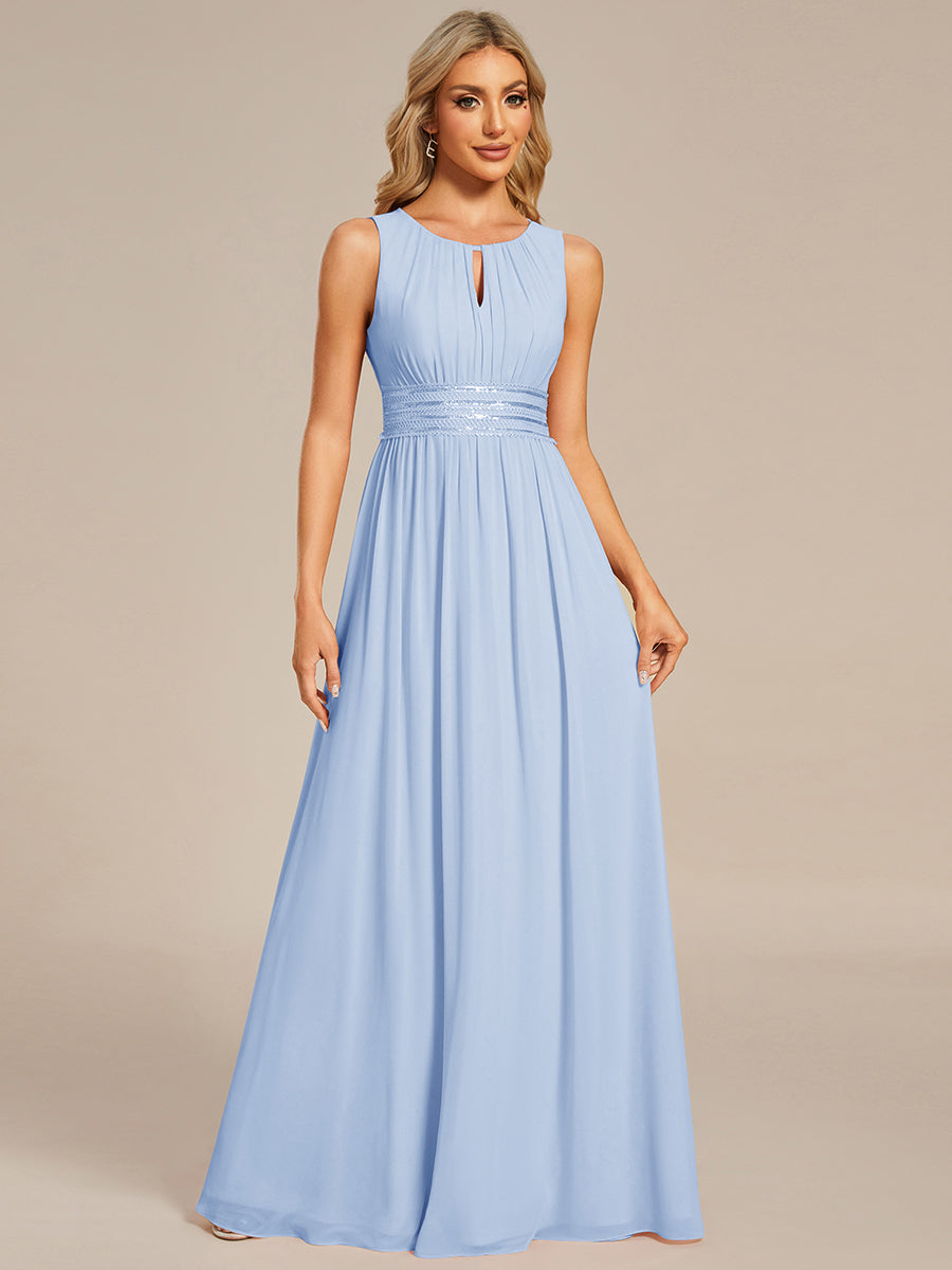 Color=Ice Blue | Maxi Long Chiffon Hollow Round Neck Decor Bridesmaids Dress-Ice Blue 16