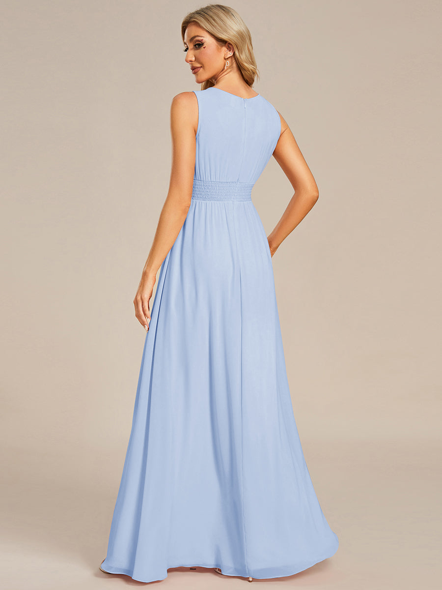 Color=Ice Blue | Maxi Long Chiffon Hollow Round Neck Decor Bridesmaids Dress-Ice Blue 17