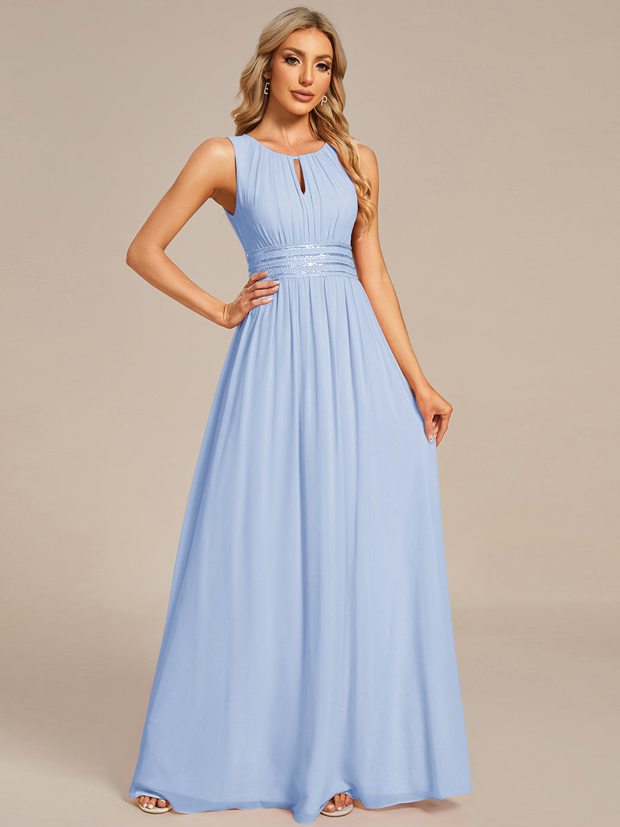 Color=Ice Blue | Maxi Long Chiffon Hollow Round Neck Decor Bridesmaids Dress-Ice Blue 19