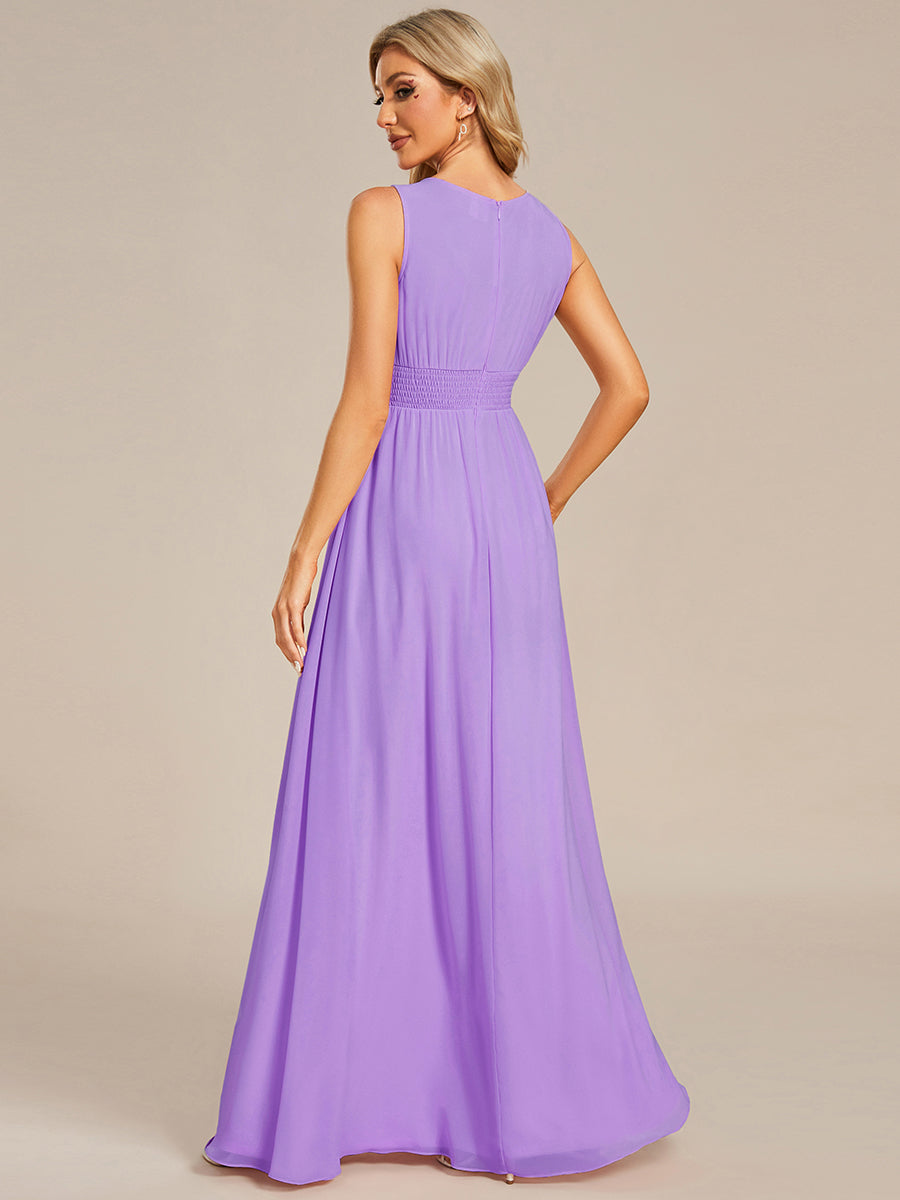 Color=Lavender | Maxi Long Chiffon Hollow Round Neck Decor Bridesmaids Dress-Lavender 3