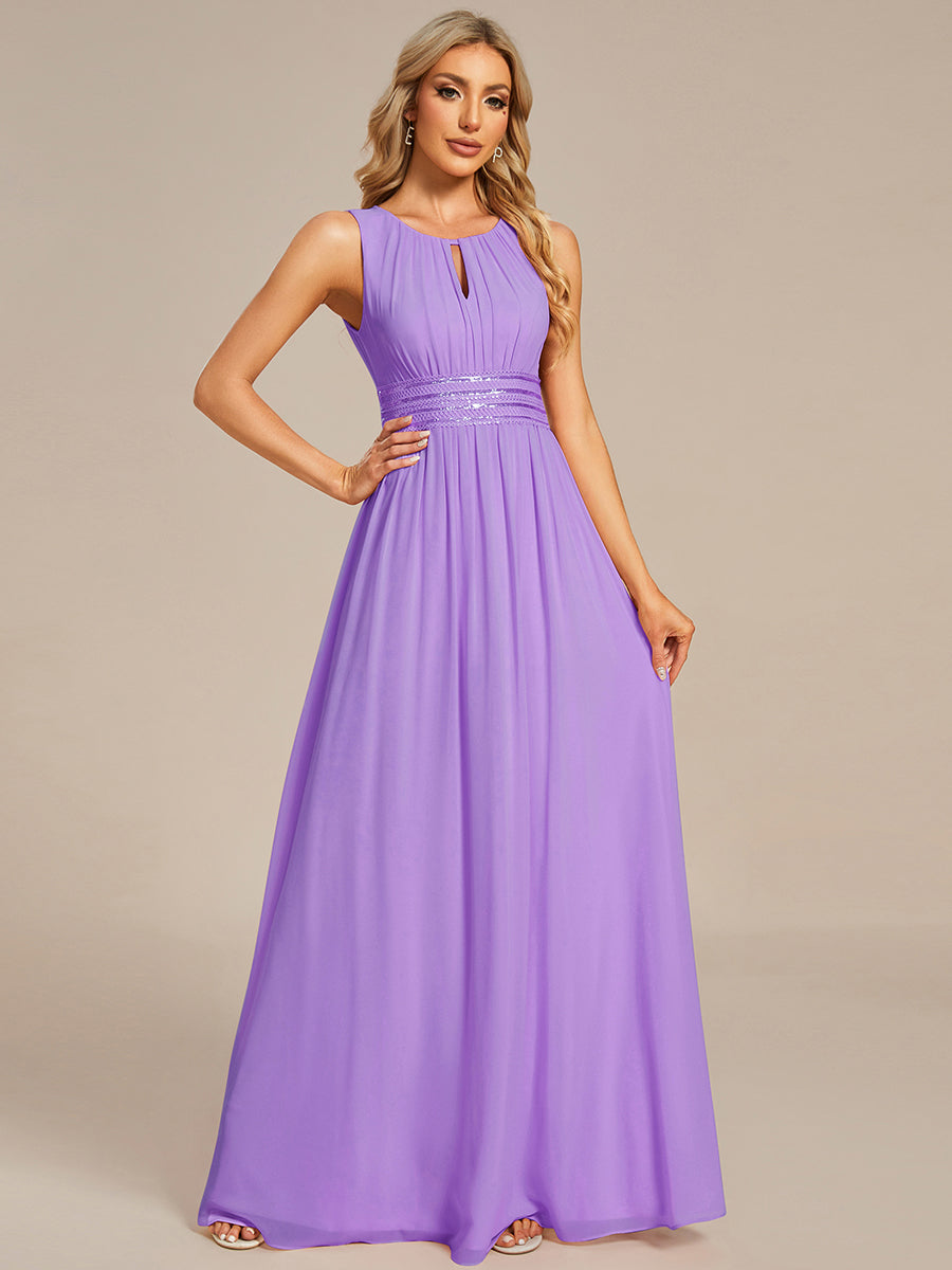 Color=Lavender | Maxi Long Chiffon Hollow Round Neck Decor Bridesmaids Dress-Lavender 4