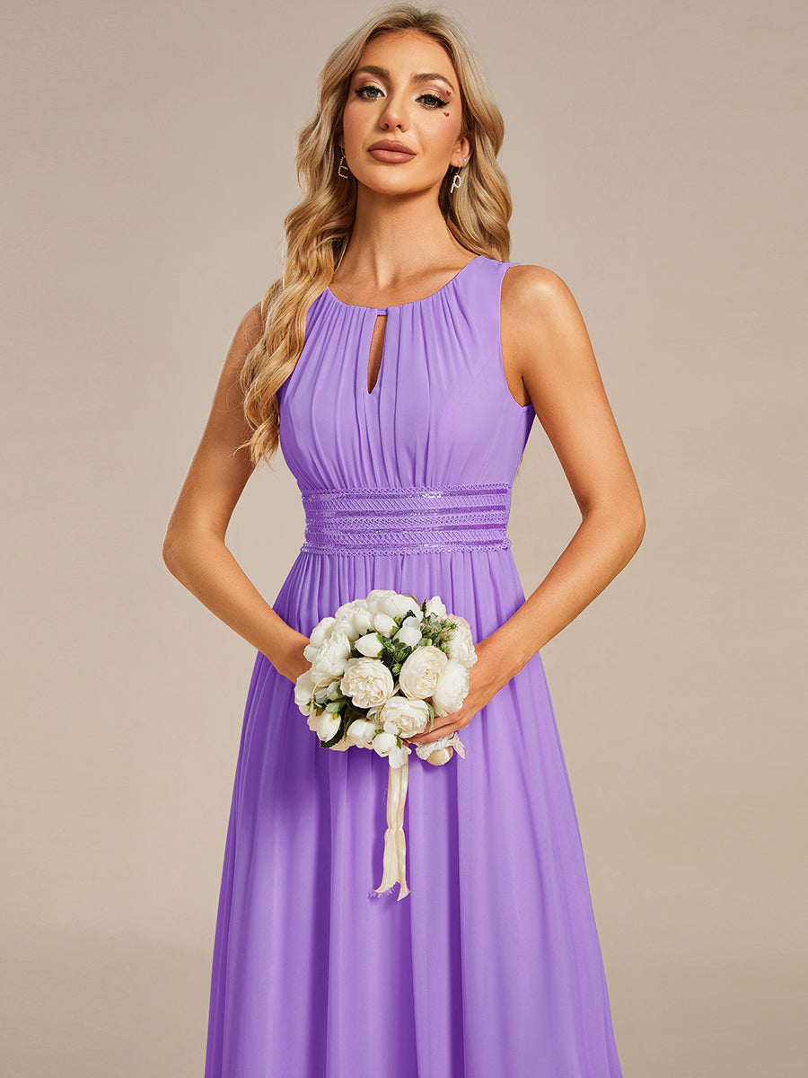 Color=Lavender | Maxi Long Chiffon Hollow Round Neck Decor Bridesmaids Dress-Lavender 6