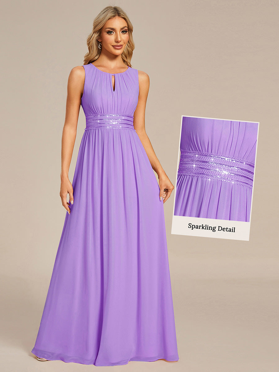 Color=Lavender | Maxi Long Chiffon Hollow Round Neck Decor Bridesmaids Dress-Lavender 9