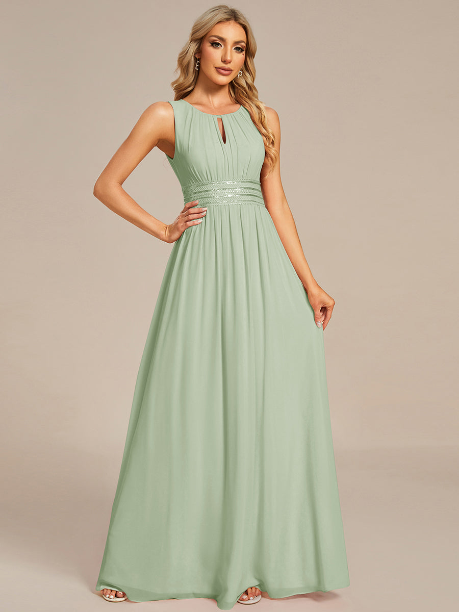 Color=Mint Green | Maxi Long Chiffon Hollow Round Neck Decor Bridesmaids Dress-Mint Green 24