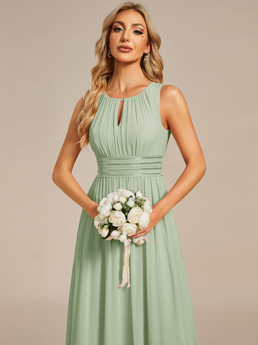 Color=Mint Green | Maxi Long Chiffon Hollow Round Neck Decor Bridesmaids Dress-Mint Green 23