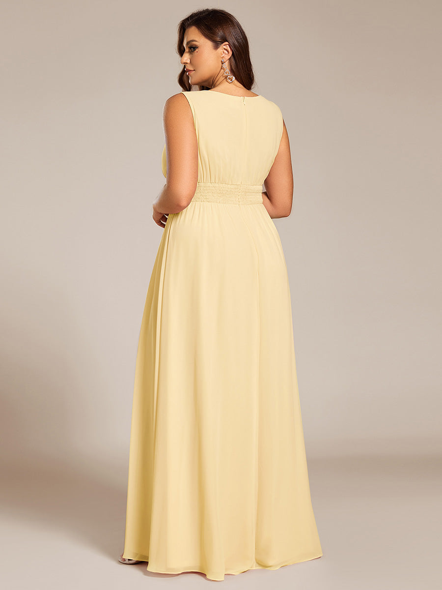 Color=Yellow | Commercial Wholesale Sleeveless Embroidered Round Neck A-Line Floor Length Bridesmaid Dresses-Yellow 37