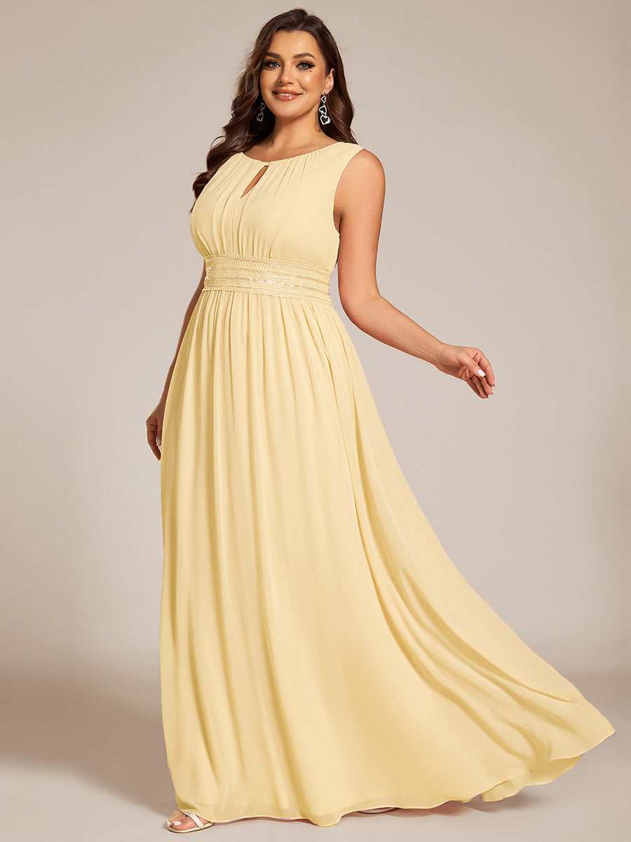 Color=Yellow | Commercial Wholesale Sleeveless Embroidered Round Neck A-Line Floor Length Bridesmaid Dresses-Yellow 39