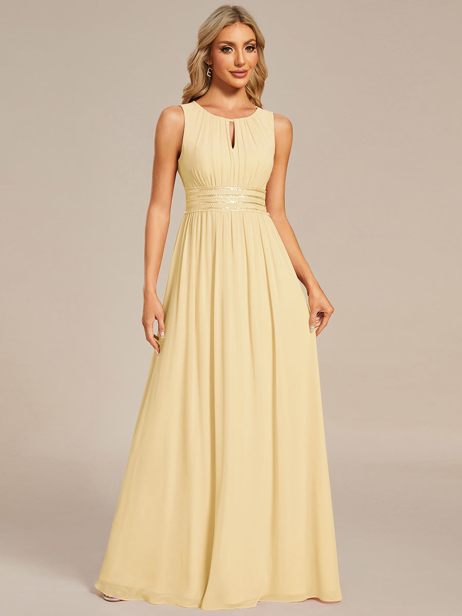 Color=Yellow | Commercial Wholesale Sleeveless Embroidered Round Neck A-Line Floor Length Bridesmaid Dresses-Yellow 31