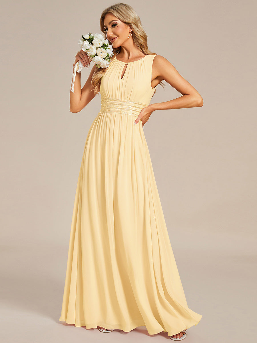 Color=Yellow | Commercial Wholesale Sleeveless Embroidered Round Neck A-Line Floor Length Bridesmaid Dresses-Yellow 35