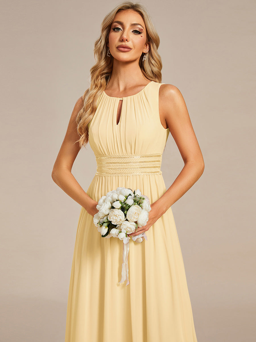 Color=Yellow | Commercial Wholesale Sleeveless Embroidered Round Neck A-Line Floor Length Bridesmaid Dresses-Yellow 33