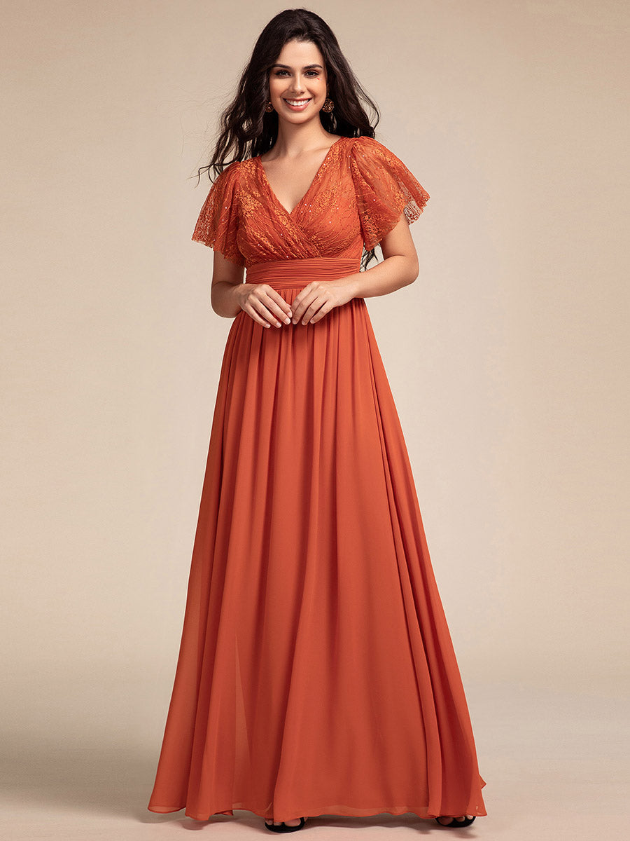 Elegant Embroidery Glitter See-Through Lotus Leaf Sleeves Chiffon Dres Elegant Embroidery Glitter See-Through Lotus Leaf Sleeves Chiffon Dres