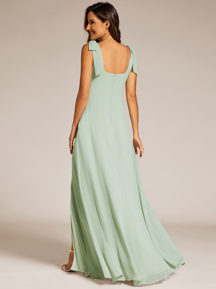 Color=Mint Green | Elegant Bowknot binding Square Neckline Chiffon Dresses A-Line Side Split Bridesmaids Dress-Mint Green 7