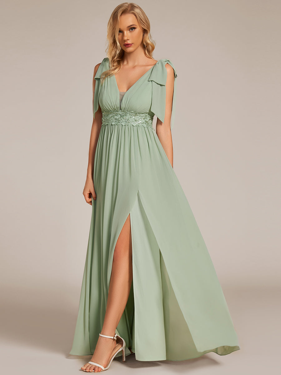 Elegant Bowknot Sleeveless Side Split Floor Length Chiffon Bridesmaid Elegant Bowknot Sleeveless Side Split Floor Length Chiffon Bridesmaid