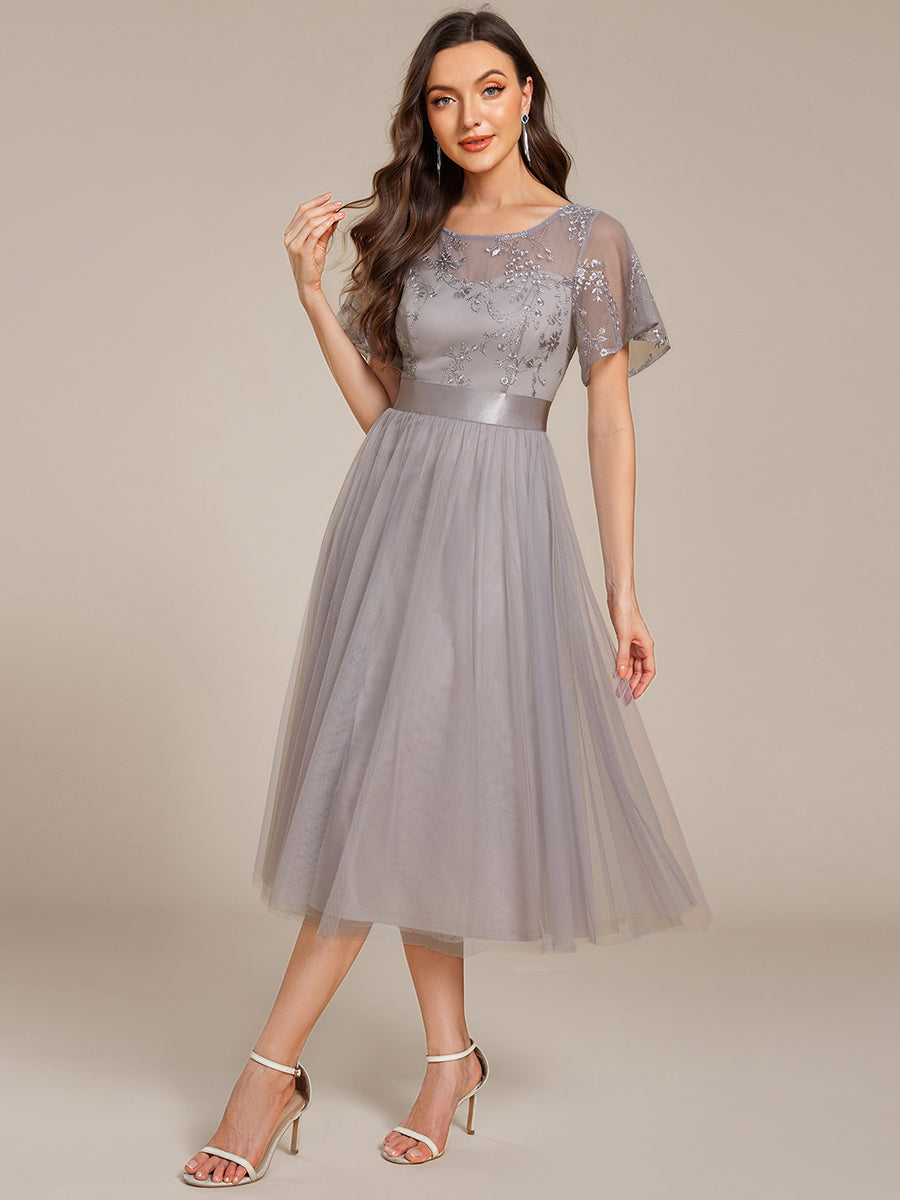 Graceful Embroidery See-through Round Neck Tulle Bridesmaid Dresses Graceful Embroidery See-through Round Neck Tulle Bridesmaid Dresses